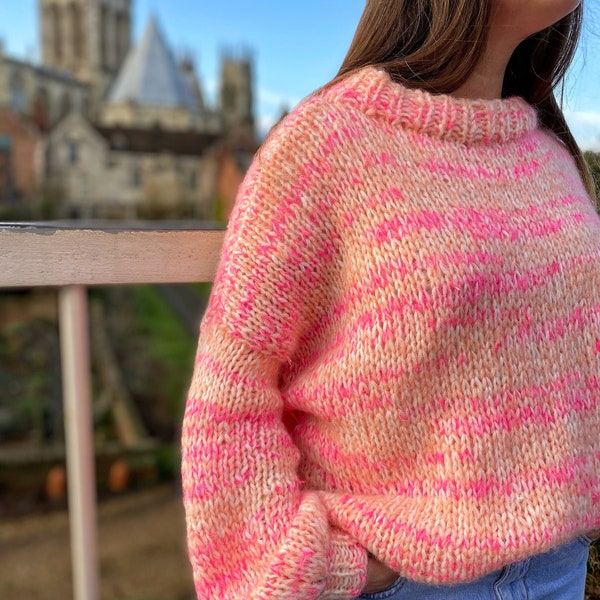 MADE TO ORDER - Hand Knitted Jumper with Loose Fit and Balloon Sleeves, Colourful Knitted Jumper, Oversized Hand Knit Sweater, Gift for her