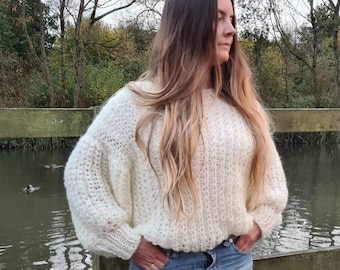 Ivory mohair hand knit sweater, Wedding warm sweater, Soft mohair jumper, Mohair Sweater, Ivory bridal sweater