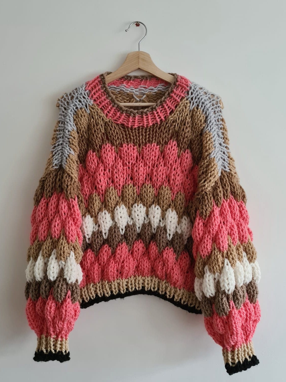 Chunky Hand Knit Sweater Colorful Chunky Wool Zero Waste - Etsy UK