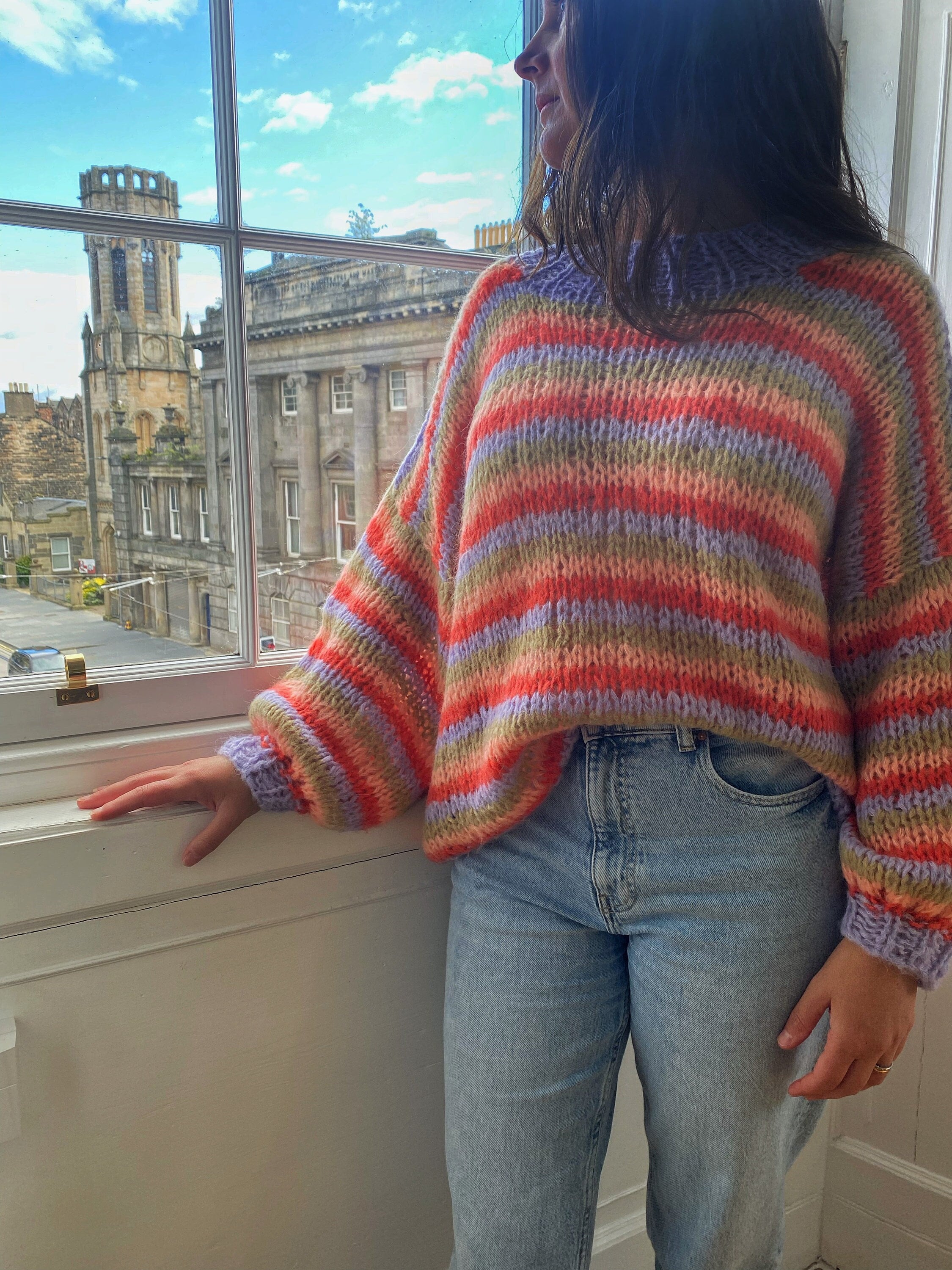 Hand Knitted Mohair Sweater With Balloon Sleeves, Oversize