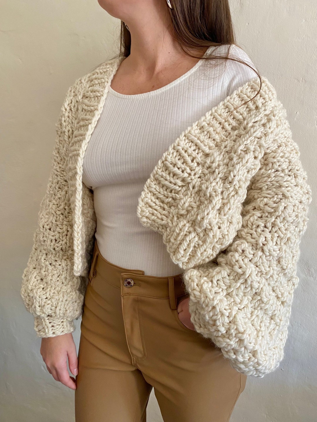 Chunky Knitted Cropped Cardigan, Organic British Wool Bomber, Cottage Core  Clothing for Women