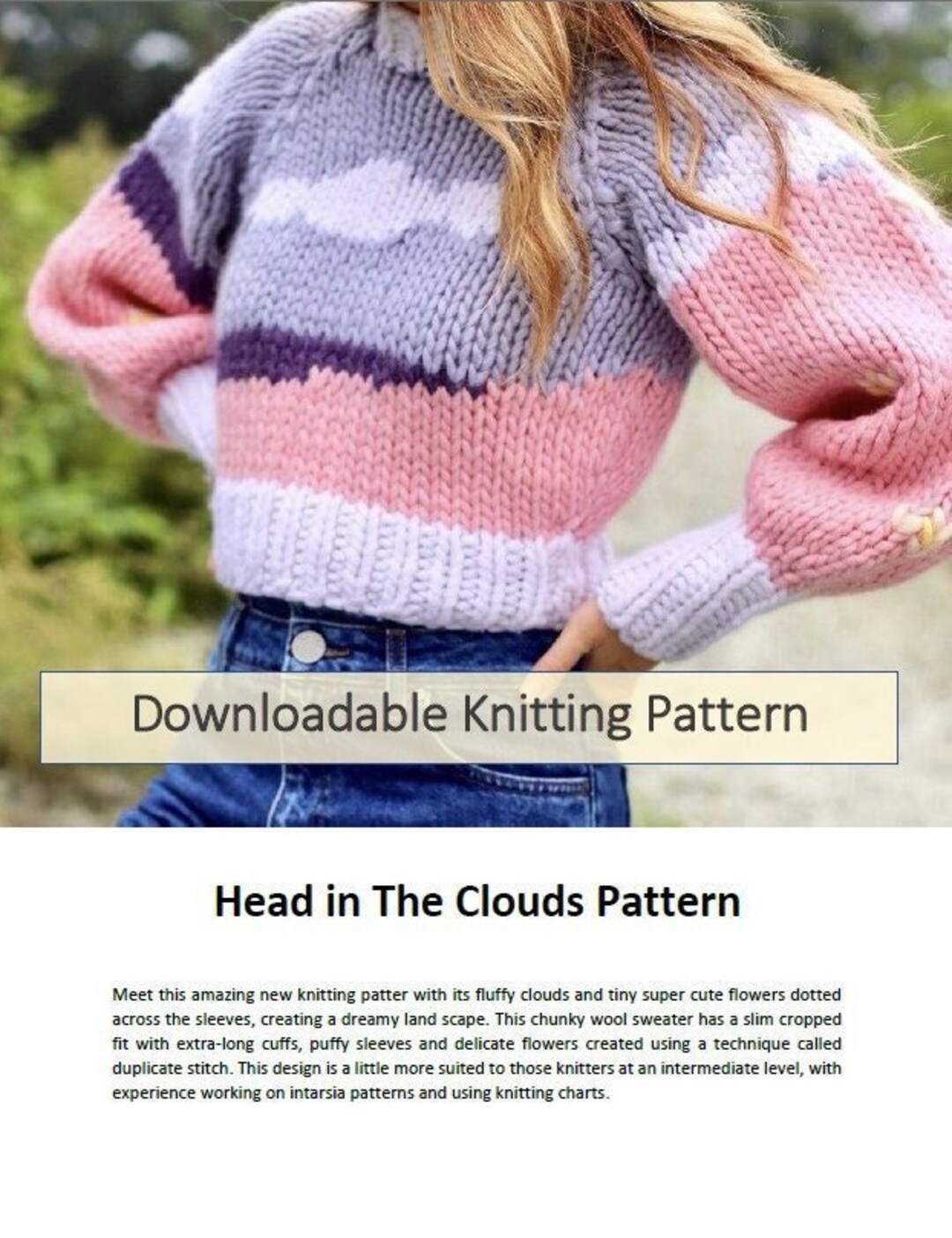 Head in the Clouds Sweater, Digital Download, Cropped Knit