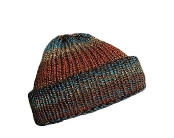 Gorro de pescador con ala, gorro vegano marrón y verde azulado, gorro de invierno súper suave
