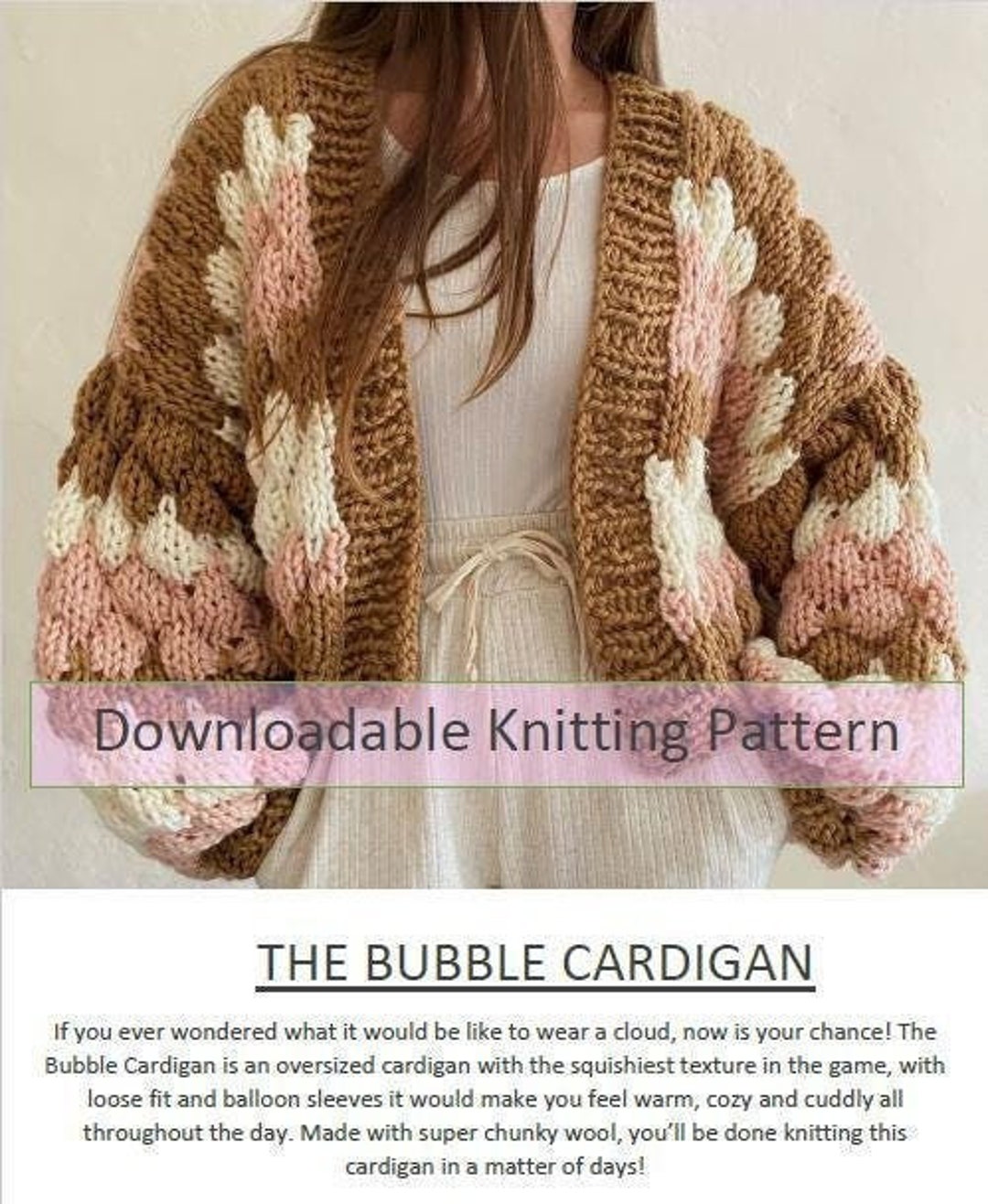 Bubble Cardigan Knitting Pattern, Digital Download, Chunky Knit