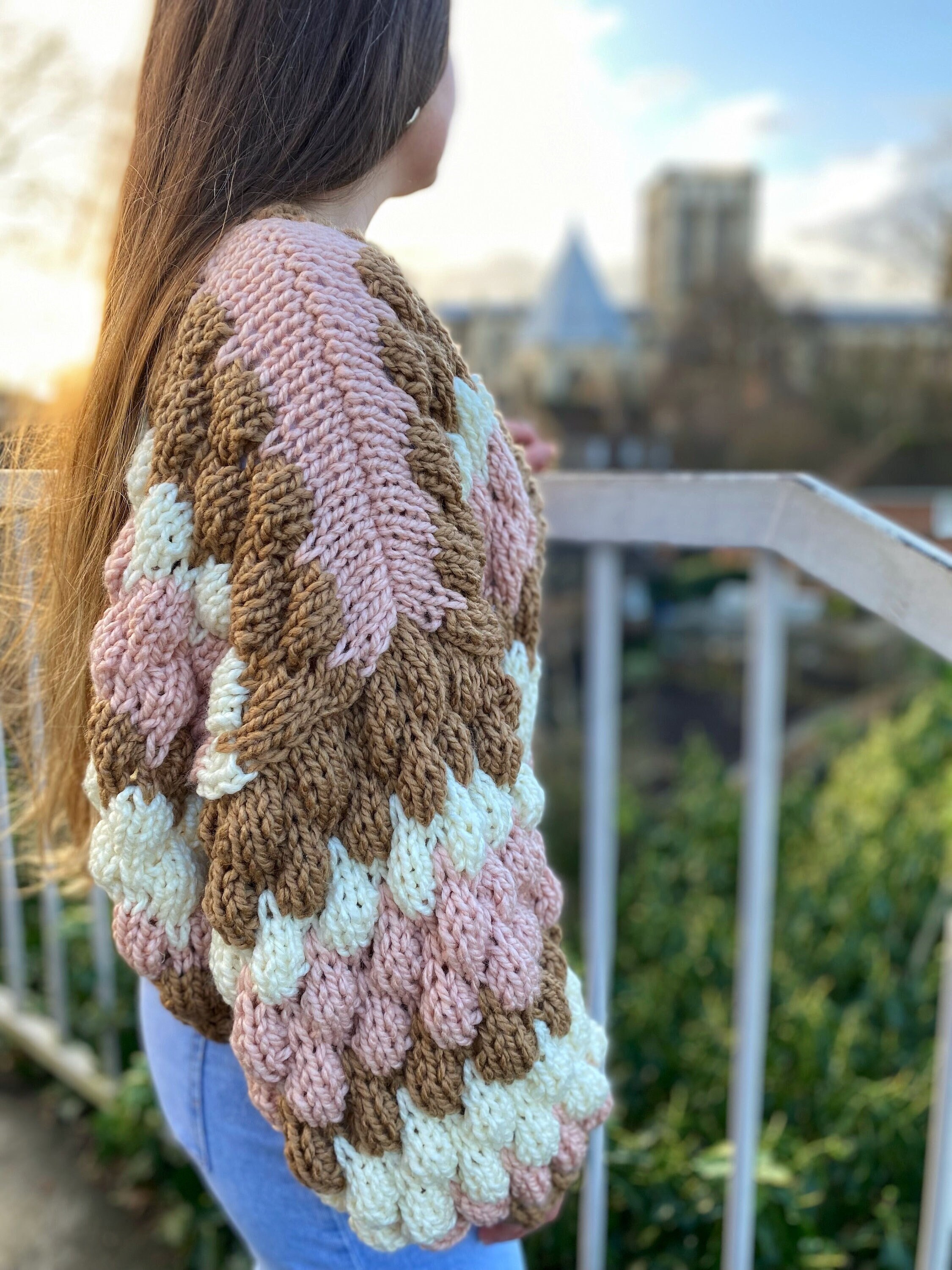 Cropped Hand Knitted Cardigan with Loose Fit and Balloon Sleeves, Women Knit Cardigan, Hand Knit Chunky Cardigan Ready to Go | Gift for Her