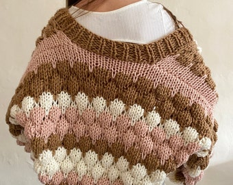 Cropped Hand Knit Cardigan With Loose Fit and Balloon