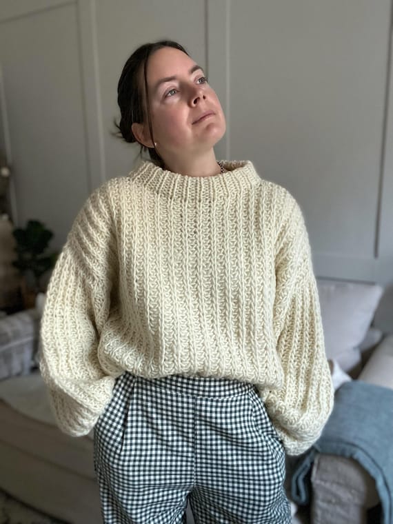 Chunky Sweater With Balloon Sleeves, Cozy Loose Fit Jumper