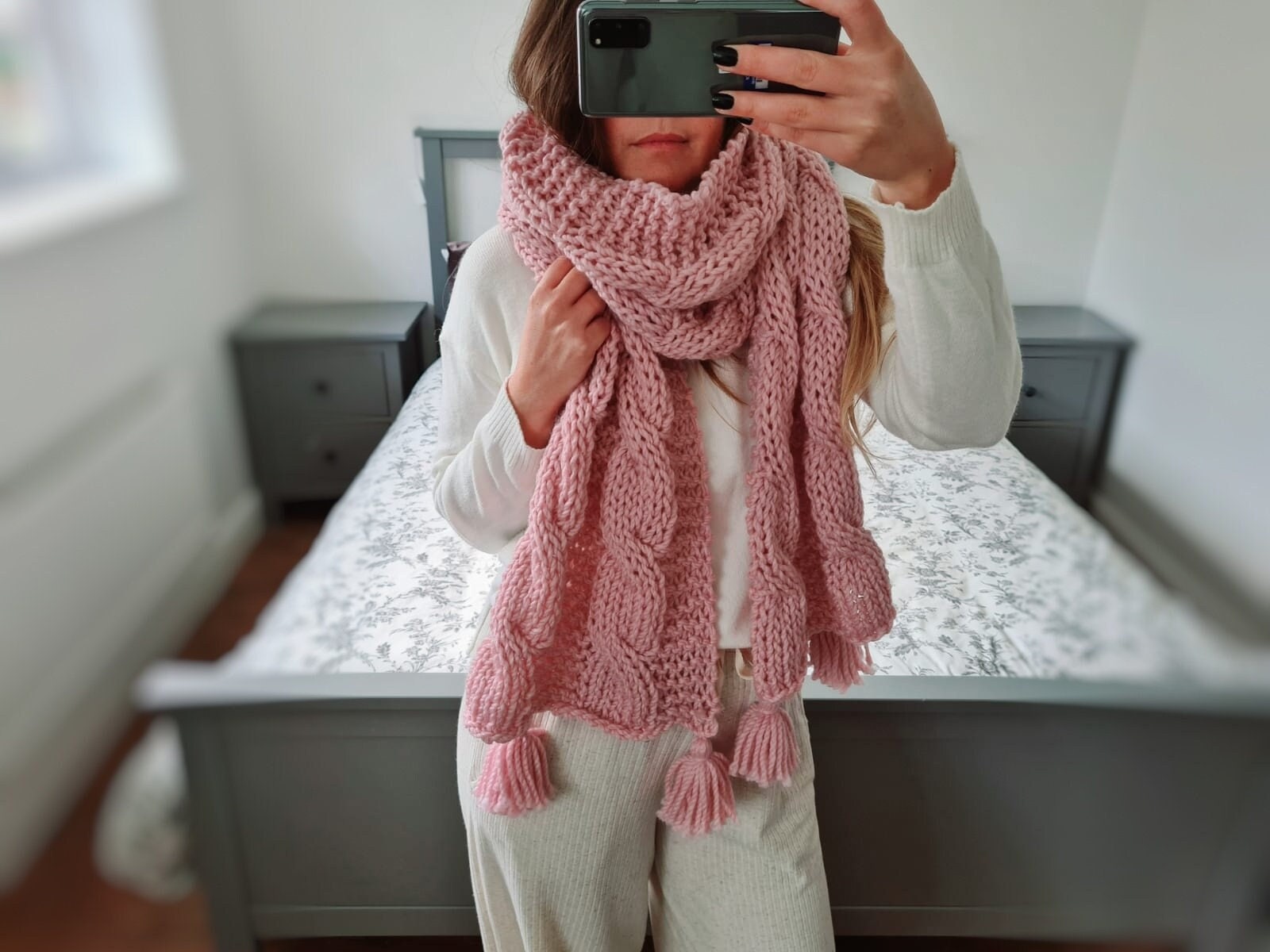 ASOS Design Knitted Monogram Scarf with M Initial in Pink