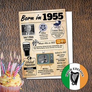 1955 70e verjaardagskaart Ierse versie