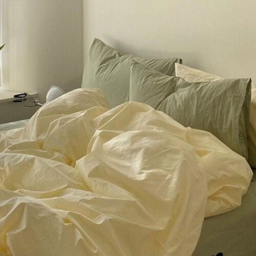 Ever Lasting Pastel Yellow Floral Bedding Set Minimal Duvet Etsy