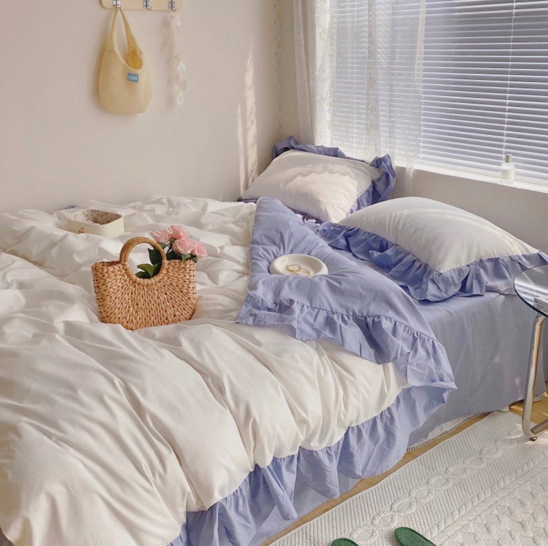 Ever Lasting Blue Pink Bedding Set Ruffle Bedding Set Pastel Etsy