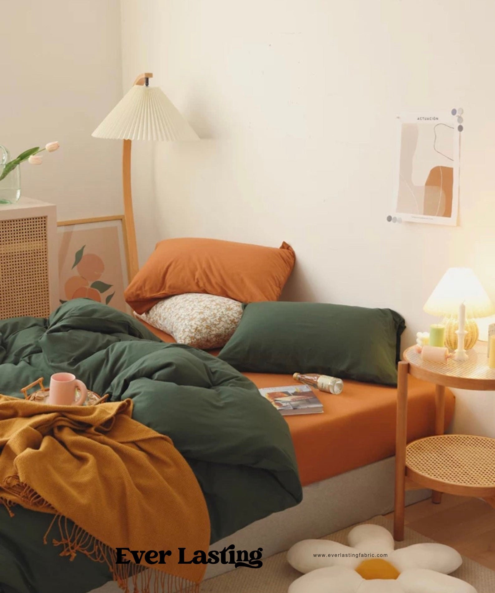 Forest Green Orange Bedding Set 