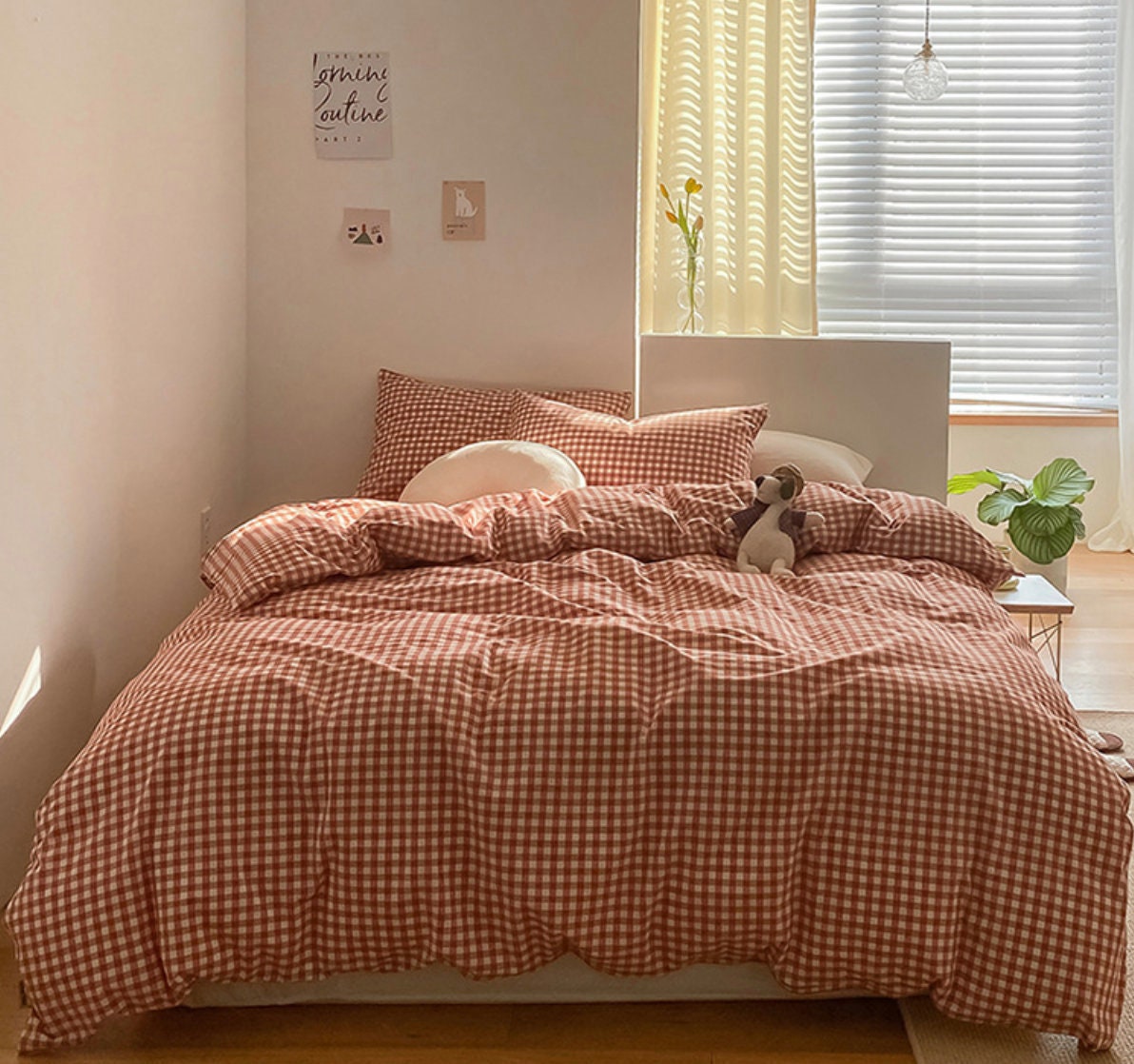 Checker Duvet Cover Red Plaid Bedding Set Red Plaid Comforter Etsy