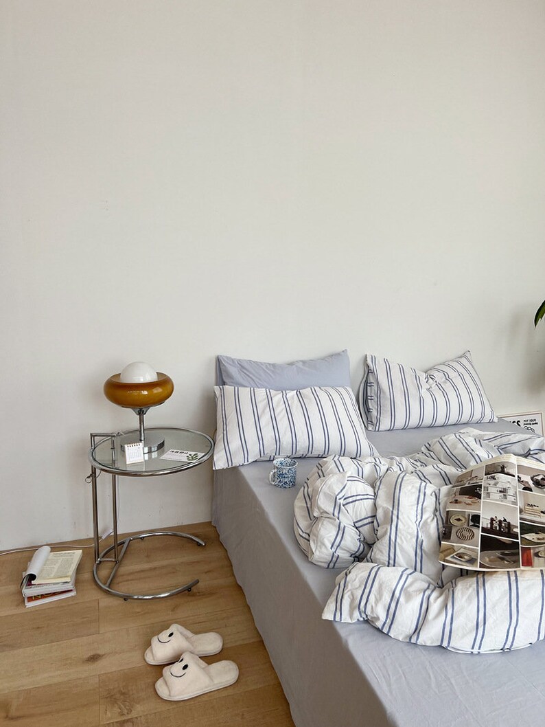 Ever Lasting Stripe Bedding Set Minimal Bedding Moss Green Etsy