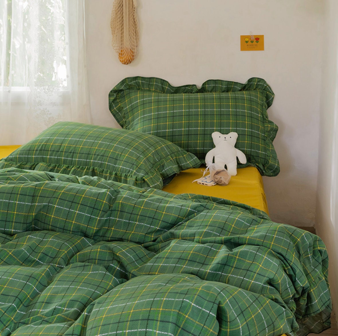 Ever Lasting Green Plaid Bedding Set Ruffle BED SKIRT Etsy
