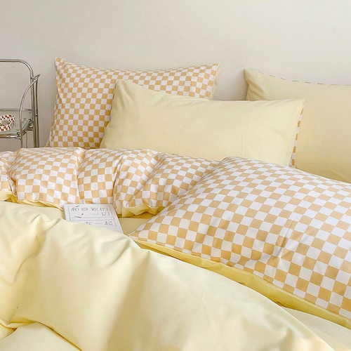 Yellow Chess Checkered Bedding Set 
