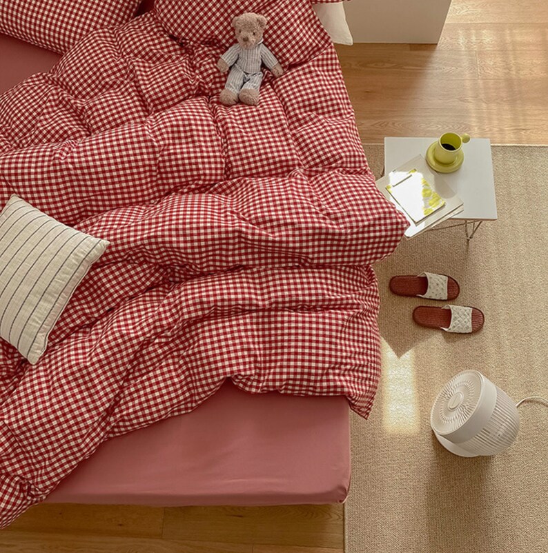 Checkered Duvet Cover Red Plaid Bedding Set Red Plaid Etsy