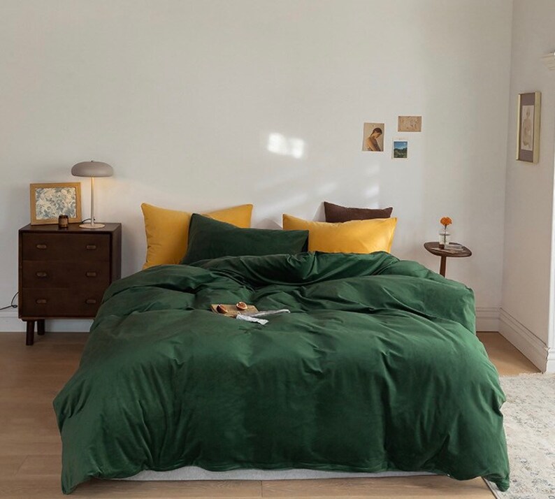 Forest Green Bedding Set Velvet Queen Bedding Set King Twin Etsy