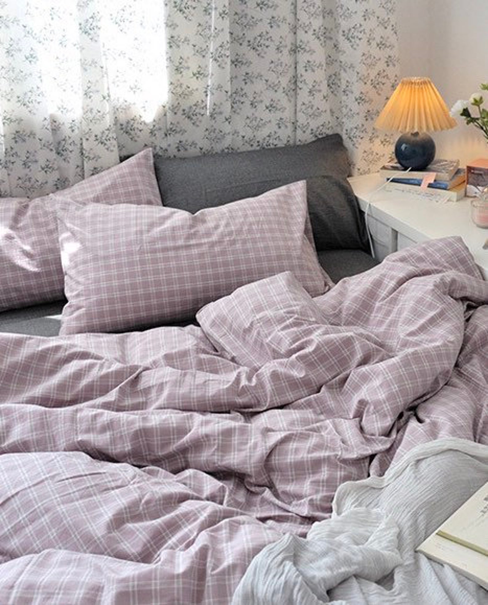 Purple Plaid Bedding Set Queen Duvet Cover Set Cute Bedding Etsy