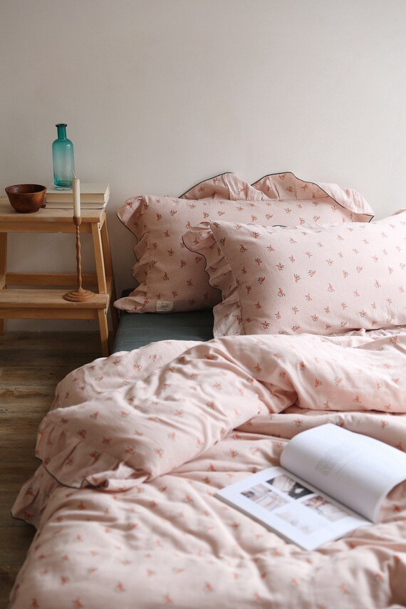 Fl Bedding Set Pink Green Ruffle Farmhouse Fl Bedding Set Pink Green Ruffle, Ruffle Bedding King Size