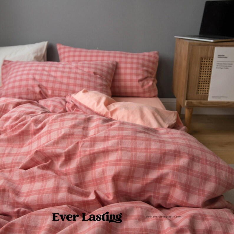 Ever Lasting Pink Plaid Bedding Set Pink Plaid Duvet Cover Etsy