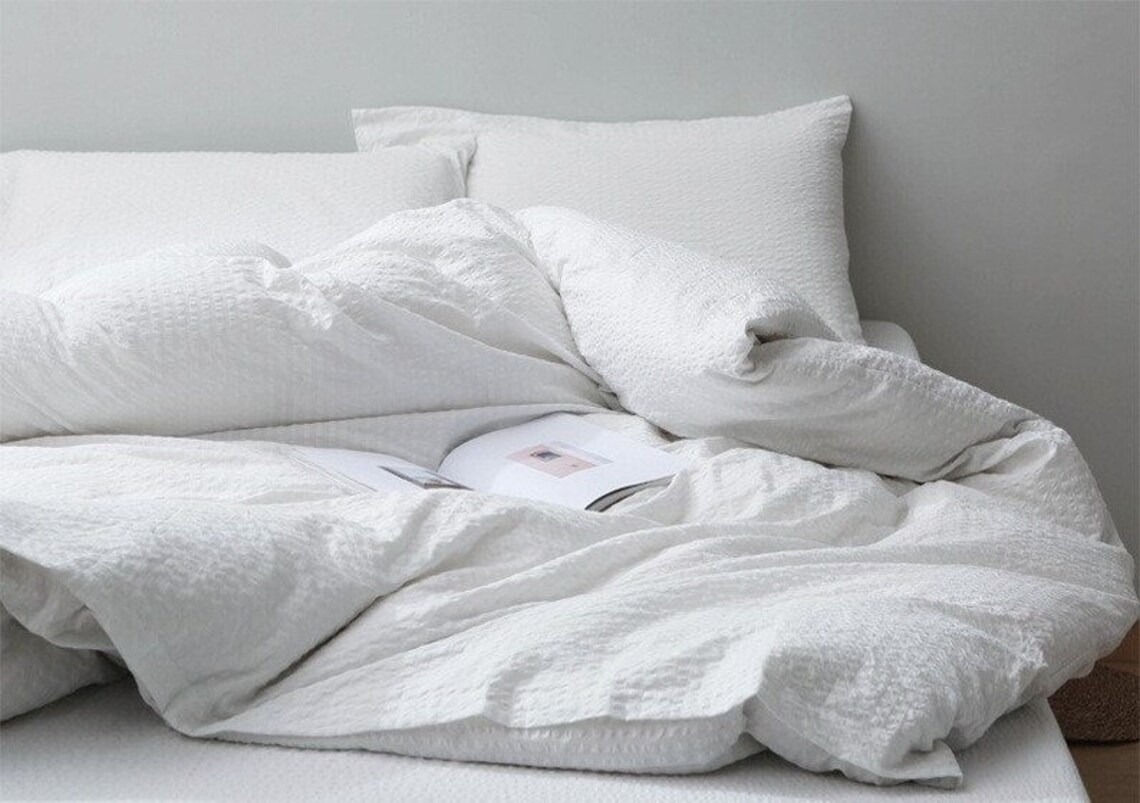 White Textured Bedding Set Organic Cotton QUEEN Duvet Cover Etsy