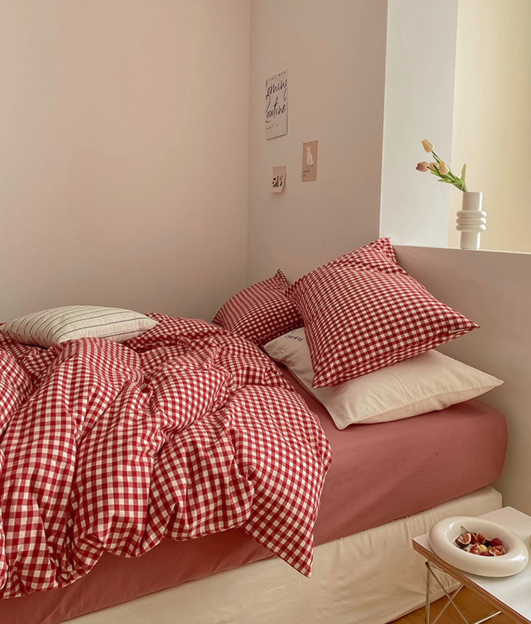 Checkered Duvet Cover Red Plaid Bedding Set Red Plaid Etsy