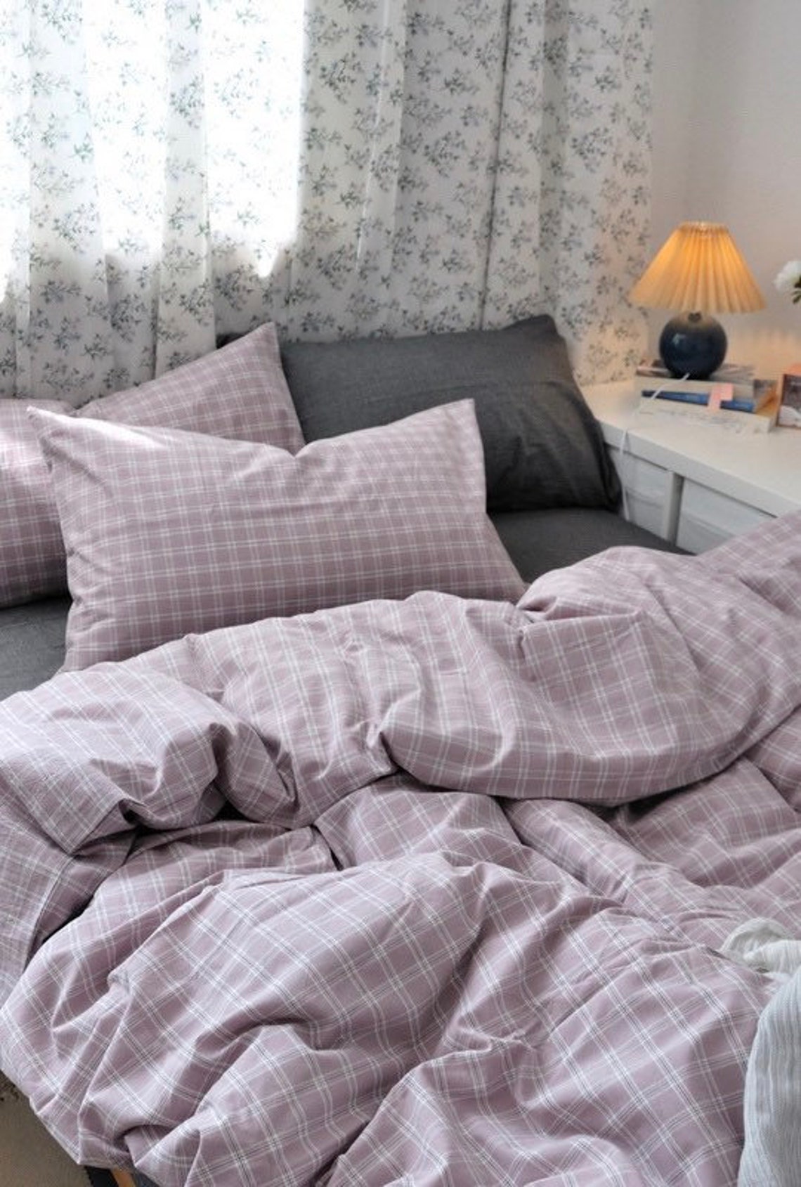 Purple Plaid Bedding Set Queen Duvet Cover Set Cute Bedding Etsy