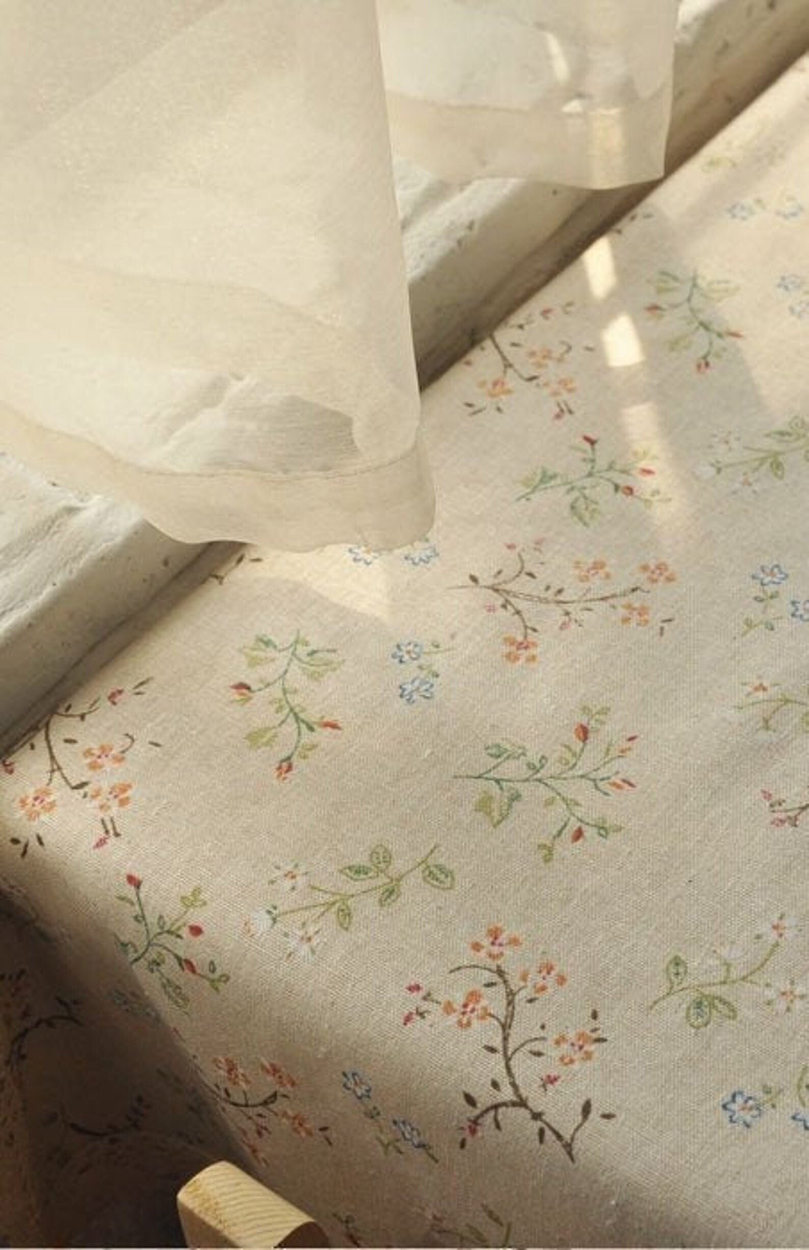 Handmade Linen Tablecloth With Floral Edging Beige Tablecloth Etsy