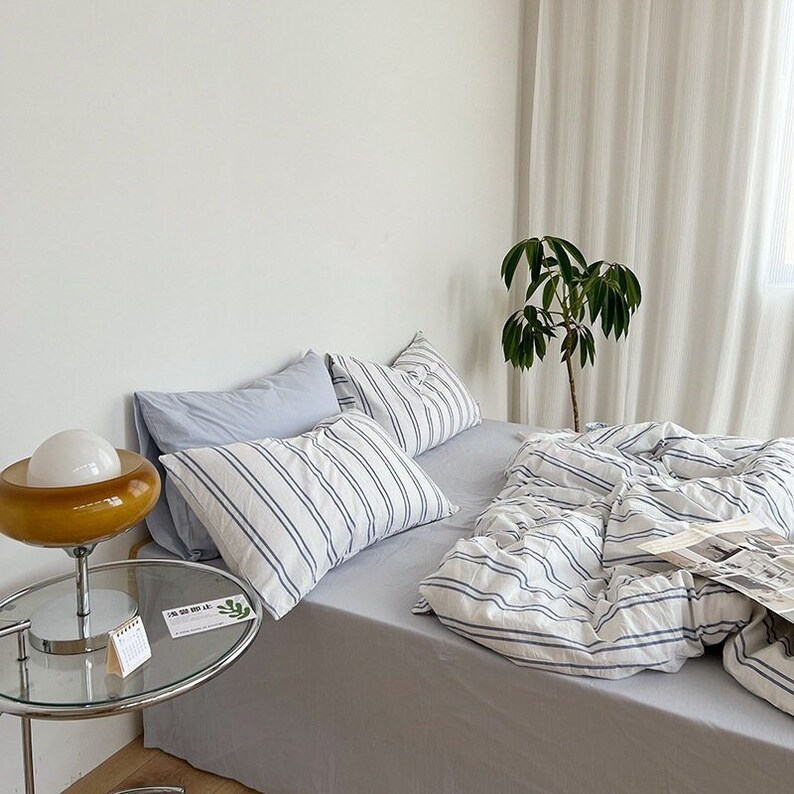 Ever Lasting Stripe Bedding Set Minimal Bedding Moss Green Etsy