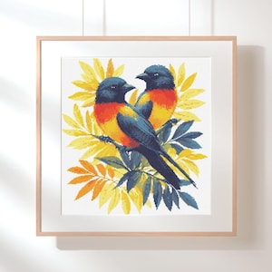 Colorful Birds Cross Stitch Pattern: Nature Embroidery Design (PDF Download)