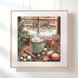 Hot Cocoa Christmas Cross Stitch Pattern – Winter Holiday Mug with Marshmallows, Cookies and Candy, Cozy Winter Embroidery PDF