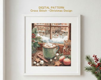 Hot Cocoa Christmas Cross Stitch Pattern: Winter Holiday Mug (PDF)
