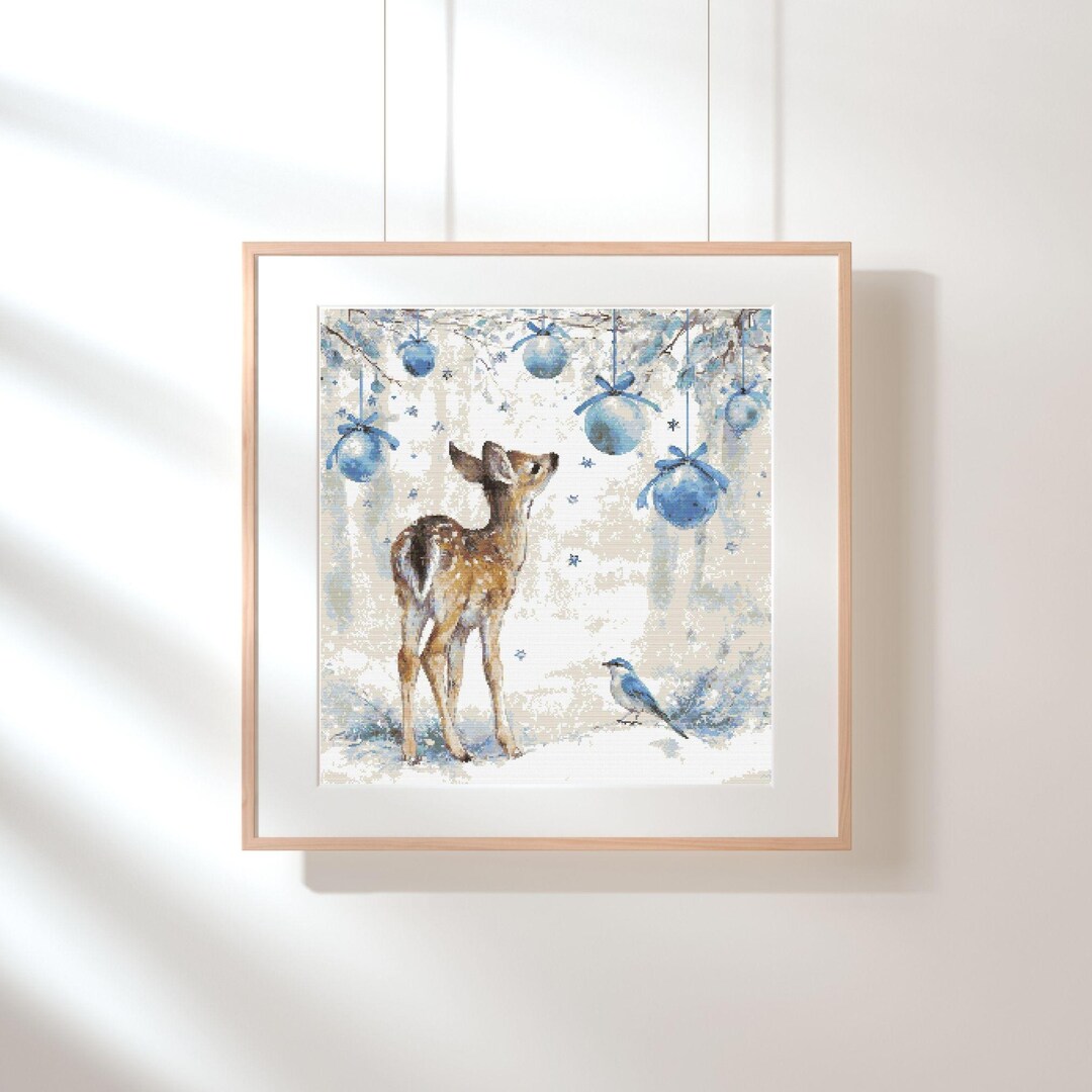Winter Deer Christmas Cross Stitch Pattern – Festive Reindeer in Snowy ...