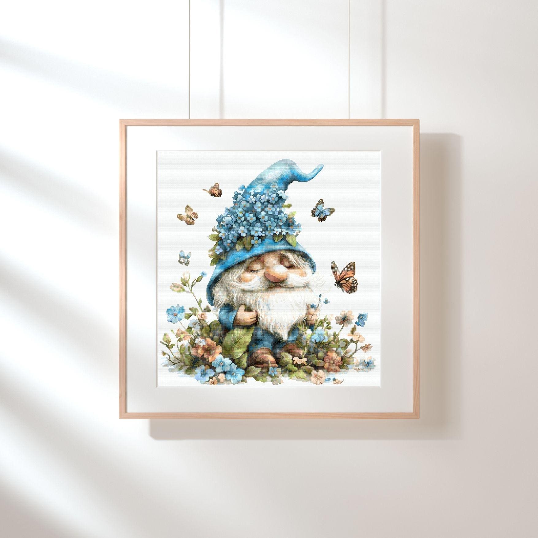 Dwarf Cross Stitch Pattern: Floral Gnome Embroidery (PDF Pattern)