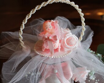 Pink & White Baby Shower Centerpiece, Rose Gold Tutu Dress
