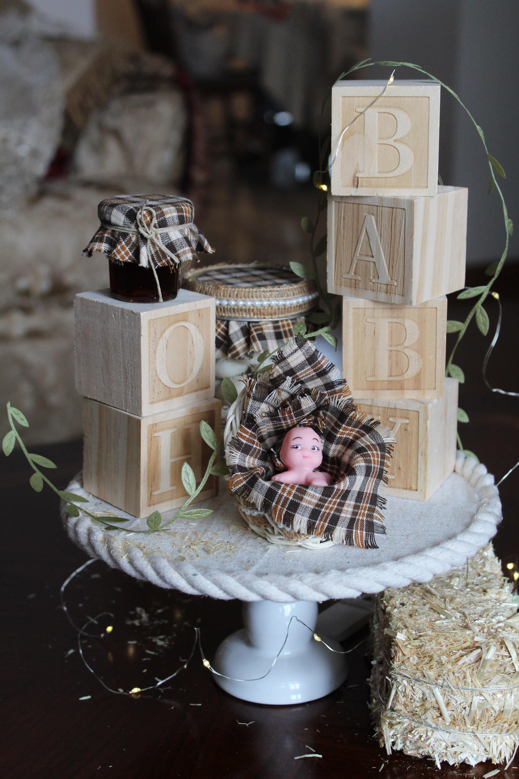 Rustic Baby Shower Centerpiece | Wooden Blocks & Mini Crib - Etsy