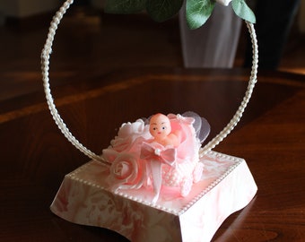Pink & White Baby Shower Centerpiece, Rose Gold Tutu Dress