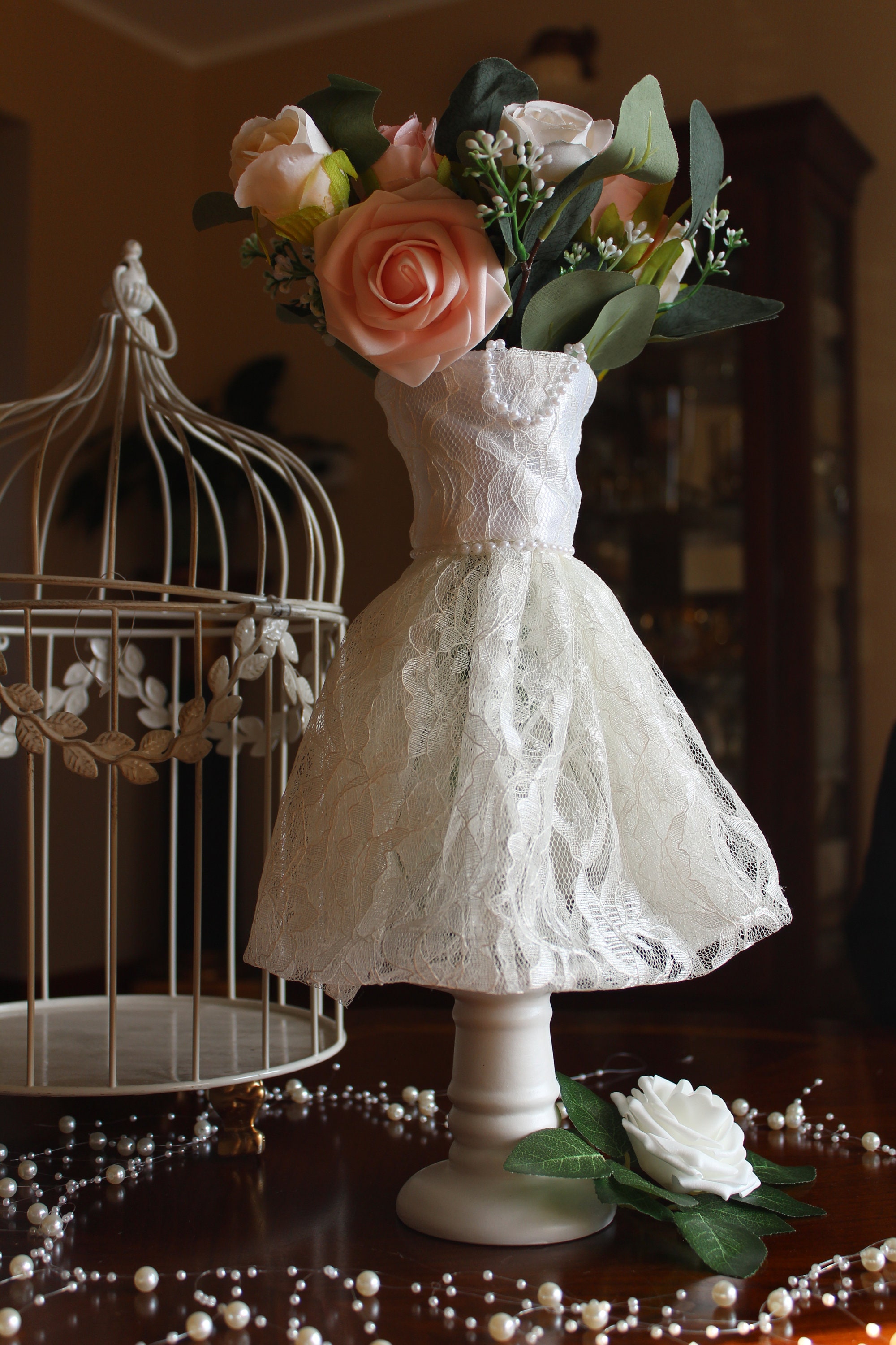 wedding dress centerpiece bridal shower Lace Bridal Dress Vase | Wedding Gown Centerpiece Decor