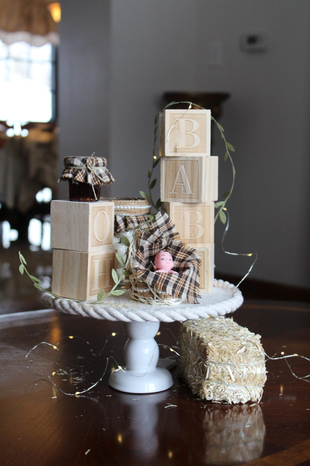 Rustic Baby Shower Centerpiece | Wooden Blocks & Mini Crib - Etsy