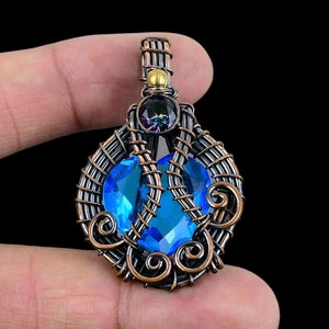 Blautopas Herz Anhänger: Kupferdraht Gewickelt, Handgemachtes Schmuckstück