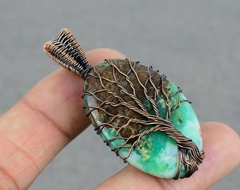 Handmade Copper Tree Of Life Chrysoprase Pendant