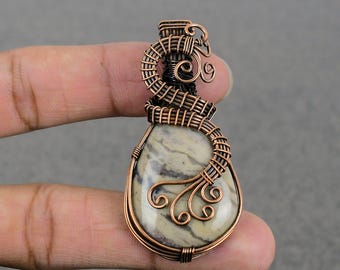 Collar de ágata dendrítica: colgante de piedra preciosa hecho a mano con alambre de cobre envuelto.
