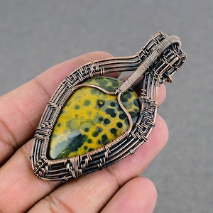 Natural Green  Ocean Jasper Pendant Copper Wire Wrapped Pendant Ocean Jasper Gemstone Pendant Copper Jewelry Gift For Her Mother