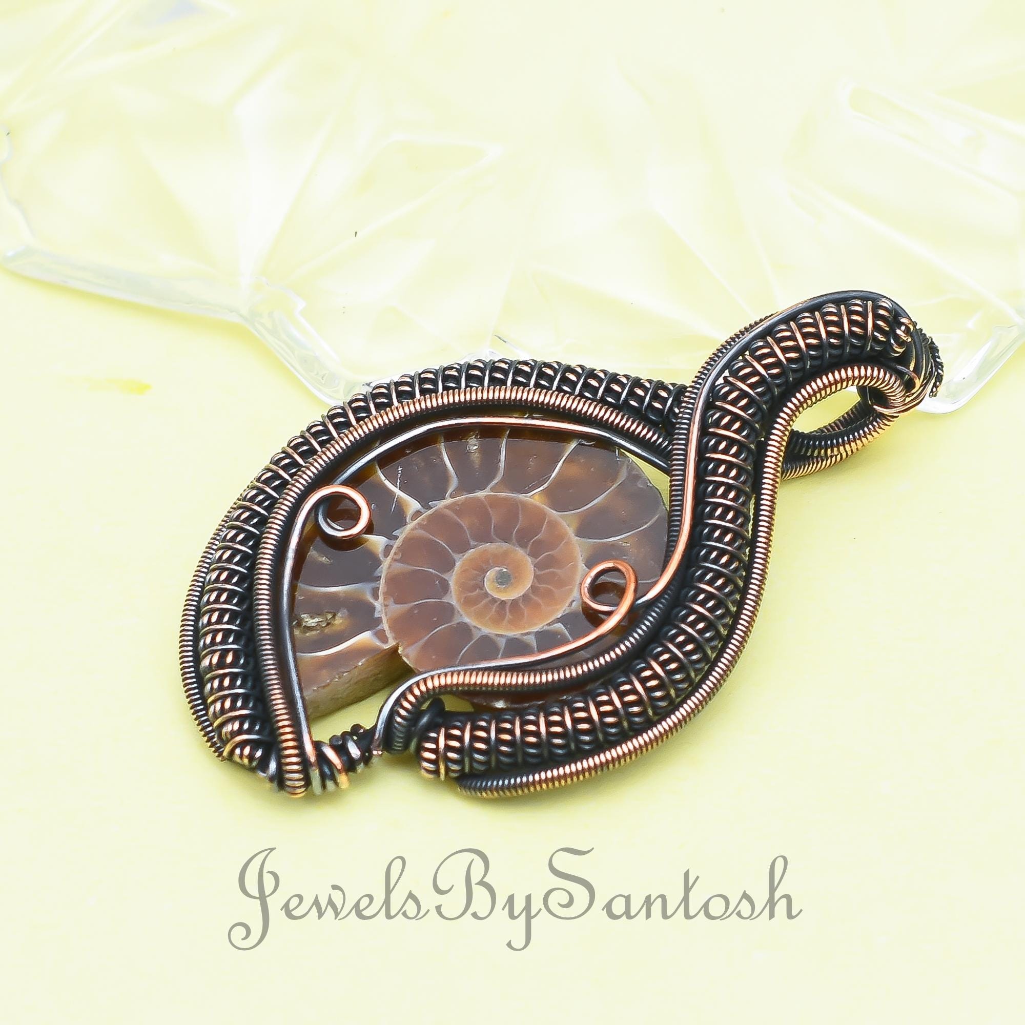 Metal Wrapped Shells Handmade Copper Wire Wrapped Ammonite Shell Pendant: Gemstone Jewelry ...