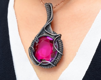 Pink Tourmaline Copper Wire Wrapped Pendant - Handmade Gemstone Jewelry Gift for Friends
