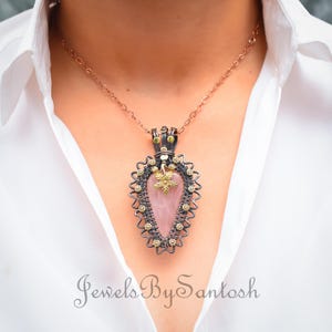 Rose Quartz Pendant Rose Quartz Gemstone Pendant Copper Wire Wrapped Pendant Copper Jewelry Handmade Pendant Gifts For Love Quartz Jewelry