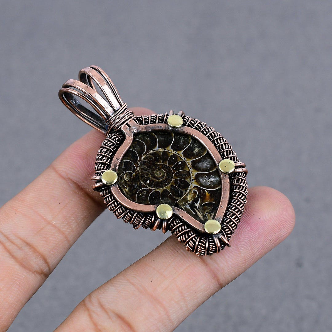Metal Wrapped Shells Handmade Copper Wire Wrapped Ammonite Shell Pendant: Gemstone Jewelry ...