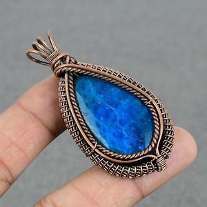 Neon Apatite Gemstone Pendant Copper Wire Wrapped Pendant Neon Apatite  Pendant Copper Pendant Jewelry Gifts For Her Mother&#39;s Jewelry