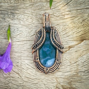 Indian Moss Agate, Moss Agate Pendant Copper Wire Wrapped Pendant Moss Agate Gemstone Pendant Copper Handmade Pendant Jewelry For Gift